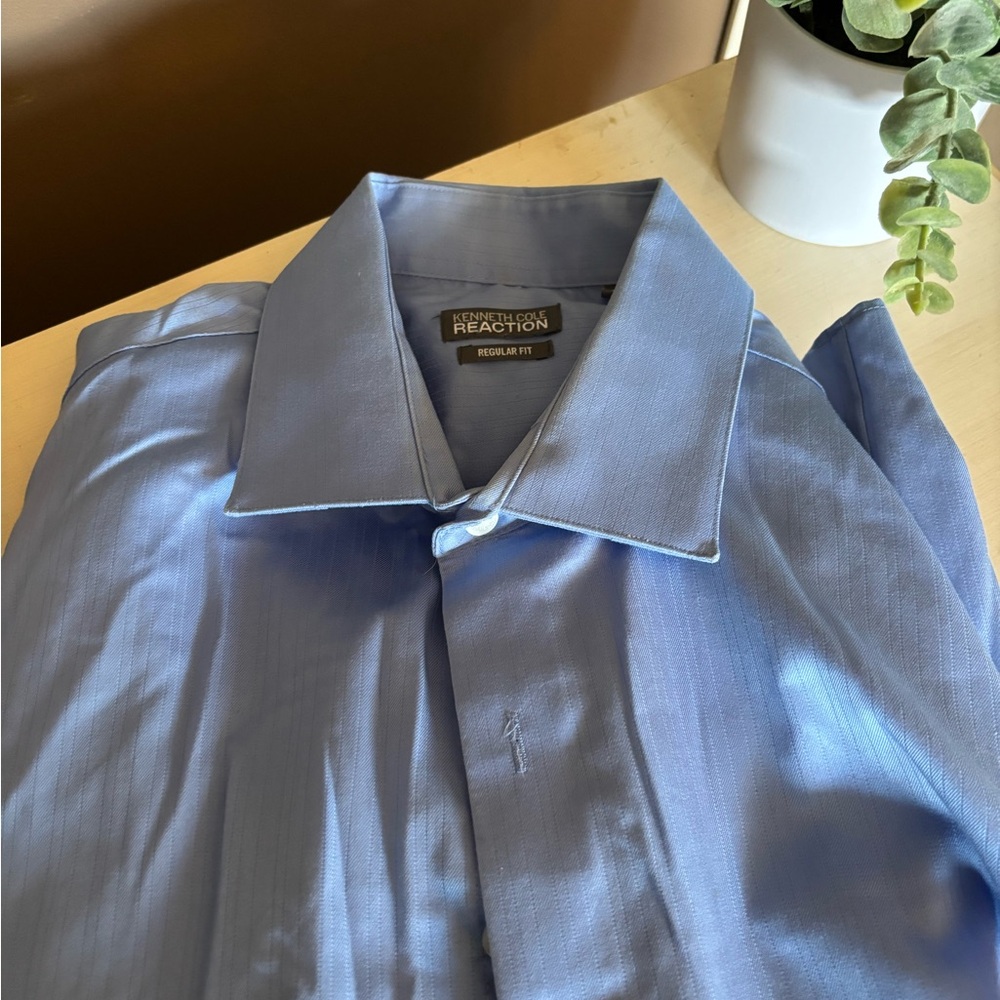 Kenneth Cole Reaction Blue Dress Shirt Crisp Cotton Blend